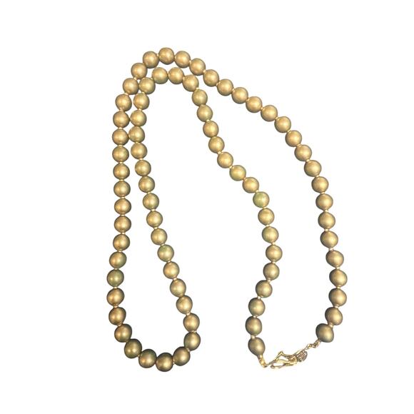 Collectible Kenneth Jay Lane Bronze Faux Pearl Necklace 34”  Signed - Picture 1 of 5